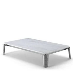 Tavolino da Esterno Moonlight in Marmo di Carrara e Alluminio Bianco