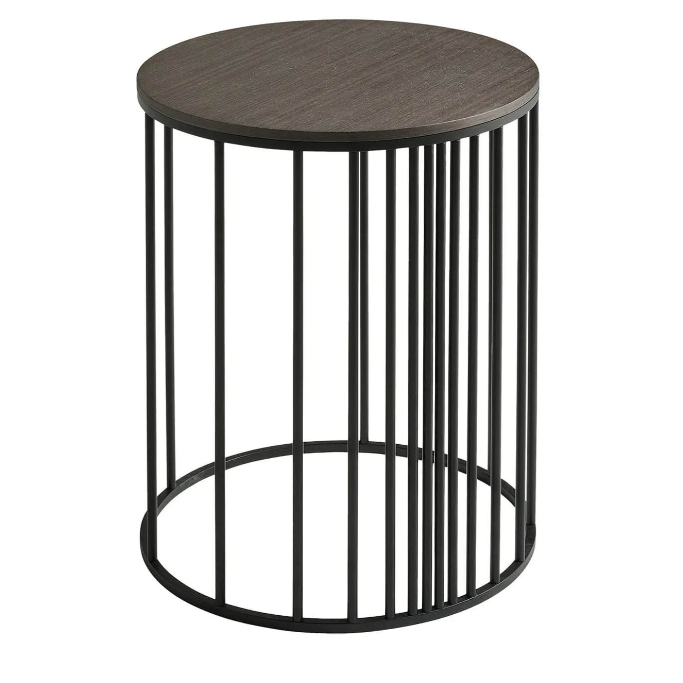 Tavolino Doppler in Metallo Nero Opaco e Legno Grigio Fumé