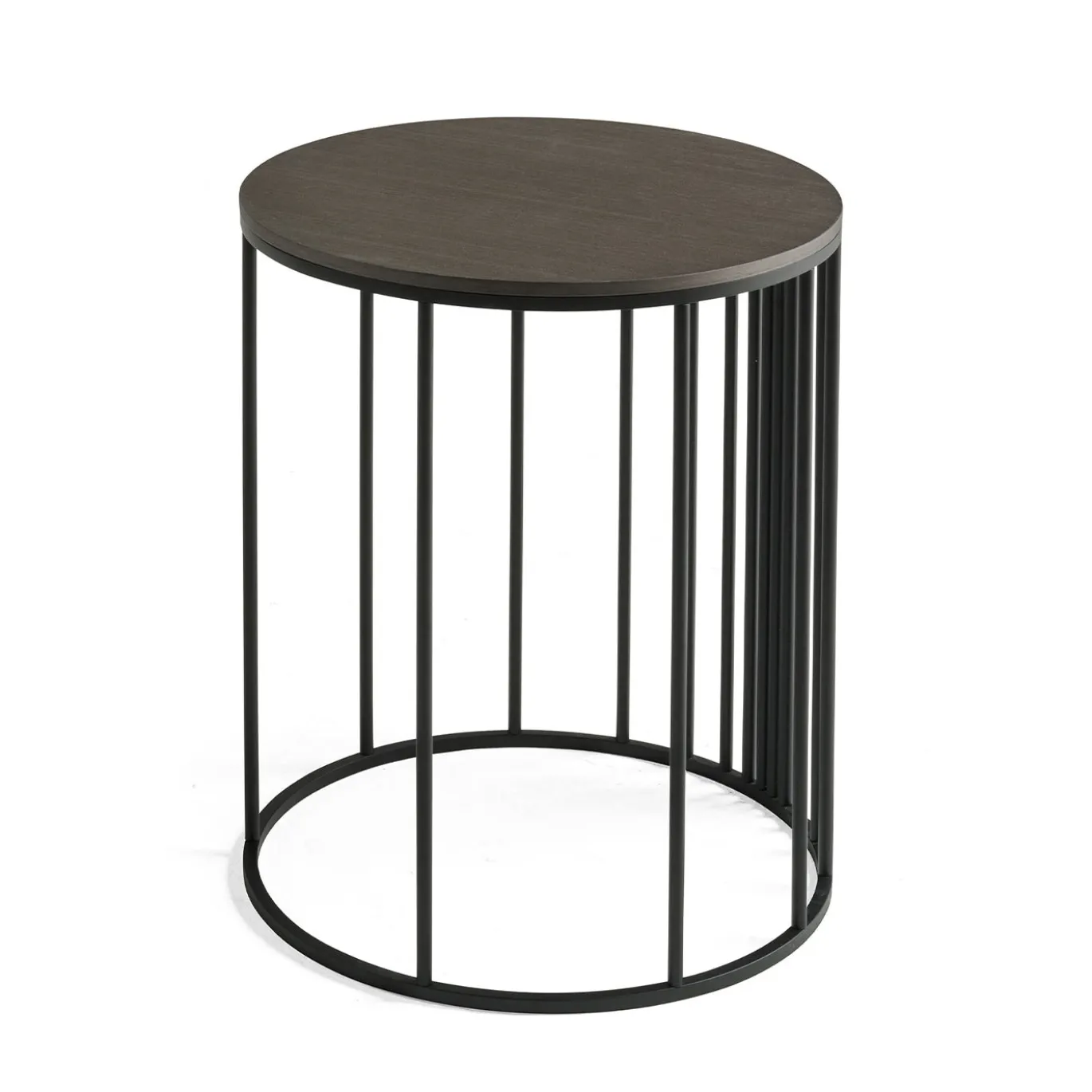 Tavolino Doppler in Metallo Nero Opaco e Legno Grigio Fumé