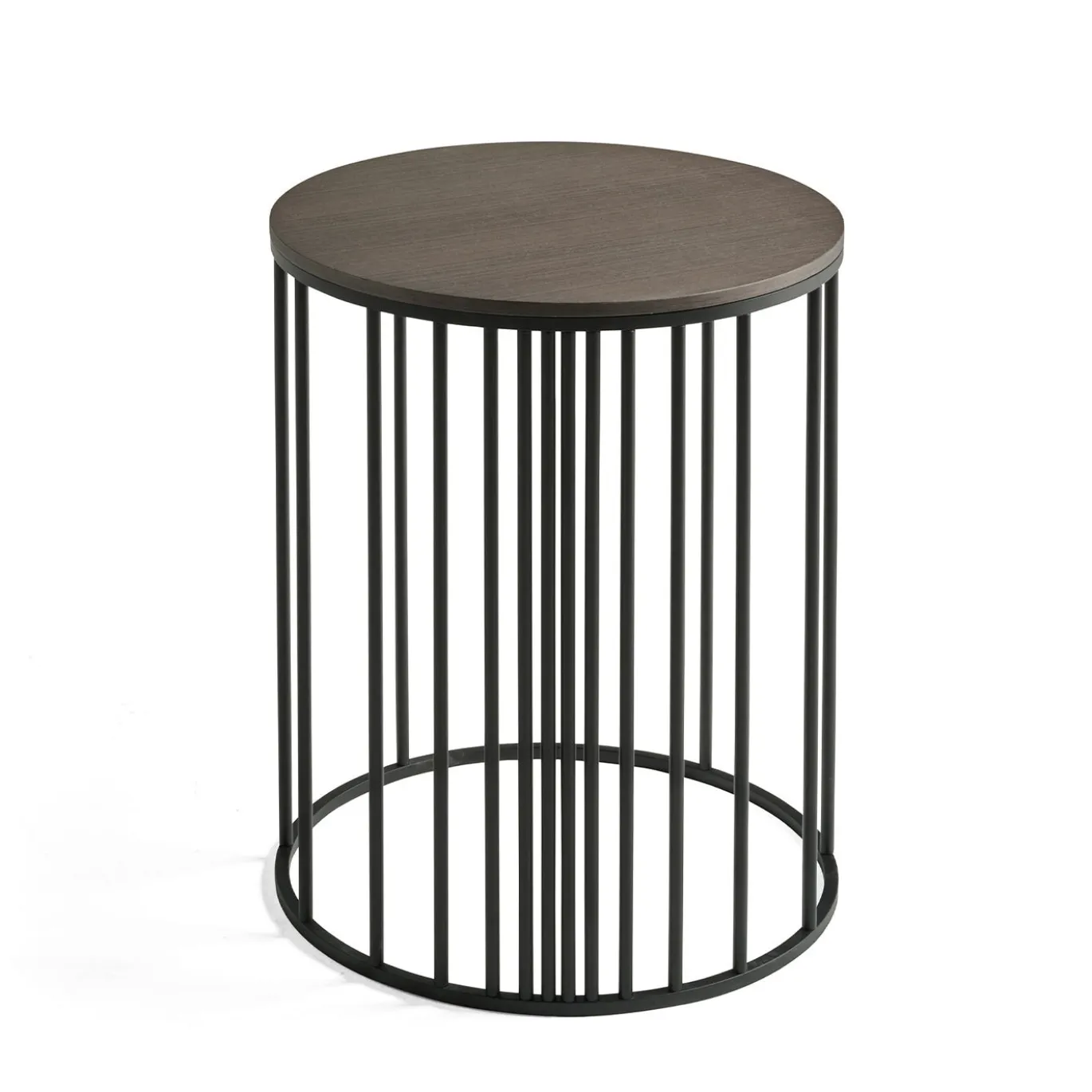 Tavolino Doppler in Metallo Nero Opaco e Legno Grigio Fumé