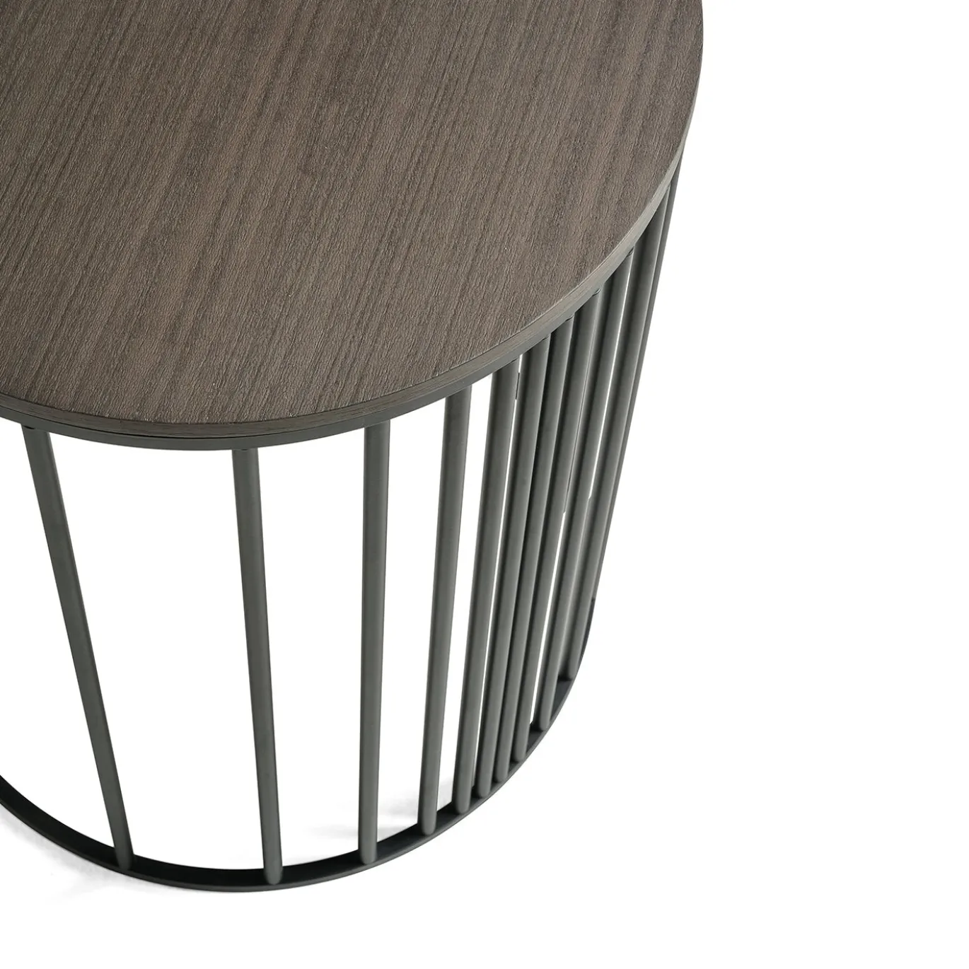 Tavolino Doppler in Metallo Nero Opaco e Legno Grigio Fumé