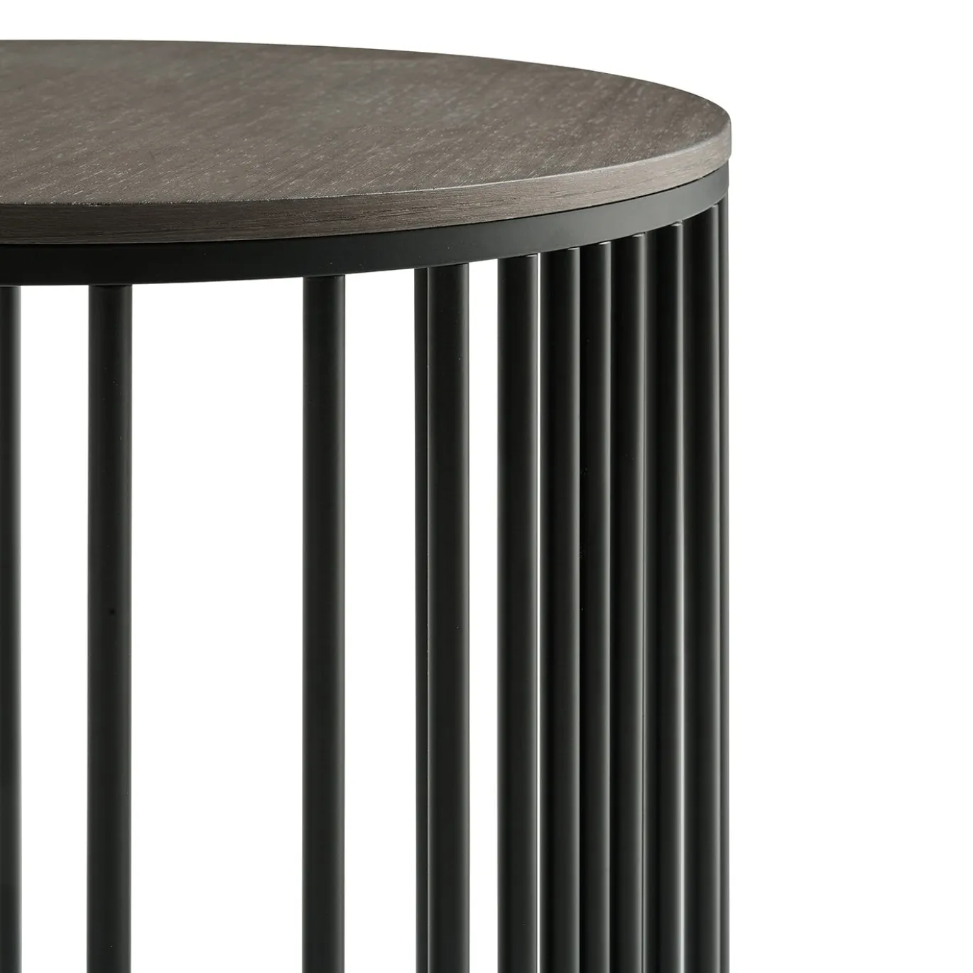 Tavolino Doppler in Metallo Nero Opaco e Legno Grigio Fumé