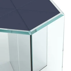 Tavolino Frank 3 in vetro trasparente e pelle blu di Prussia