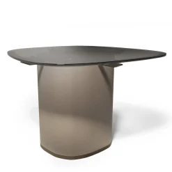 Tavolino Galet con piano in vetro Fumè e base in pelle