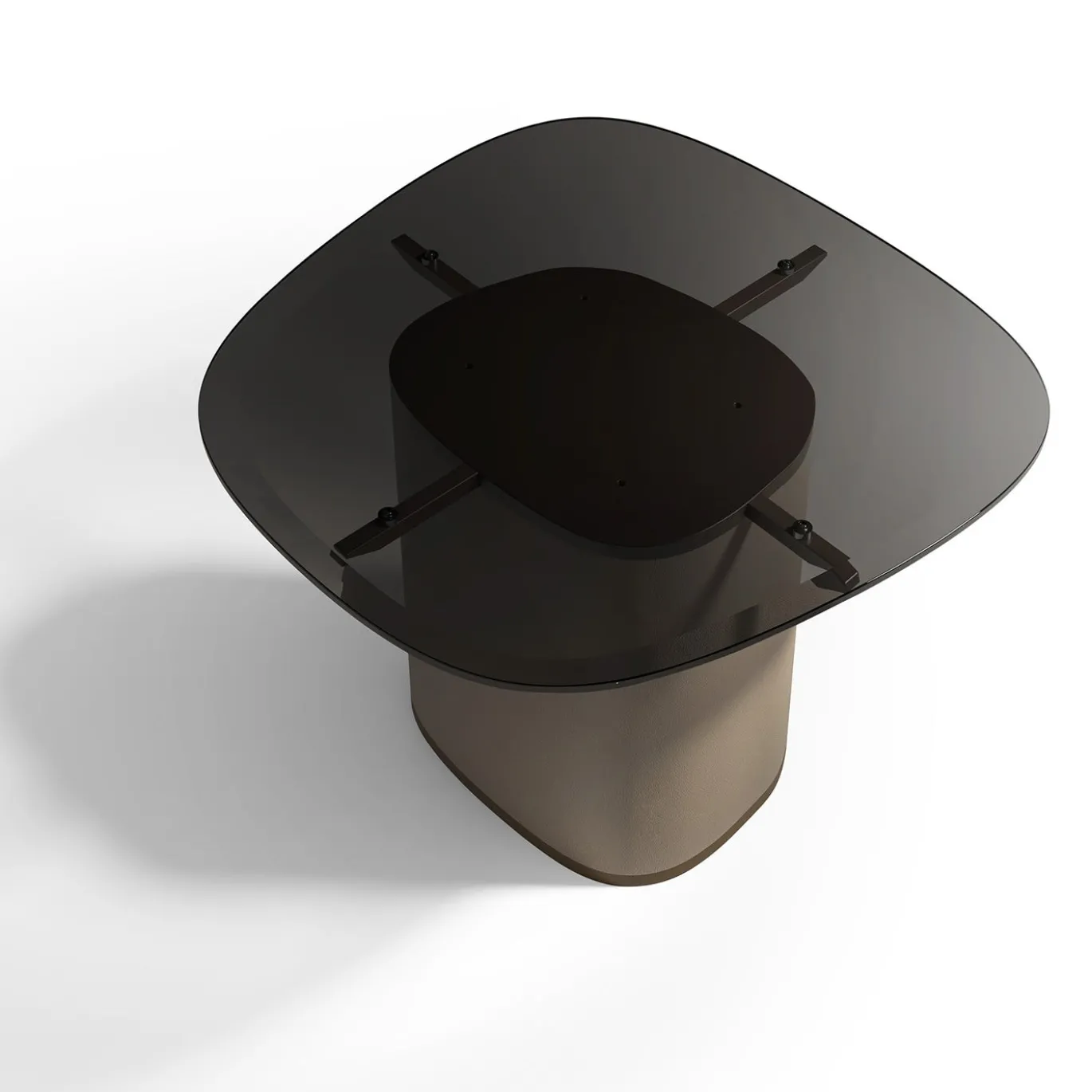 Tavolino Galet con piano in vetro Fumè e base in pelle
