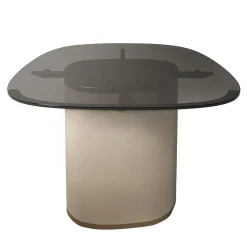 Tavolino Galet con piano in vetro Fumè e base in pelle