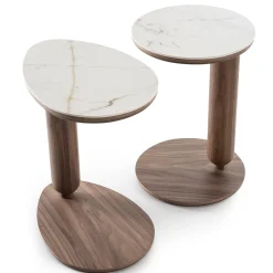 Tavolino Gio Drop in legno di noce con piano in ceramica