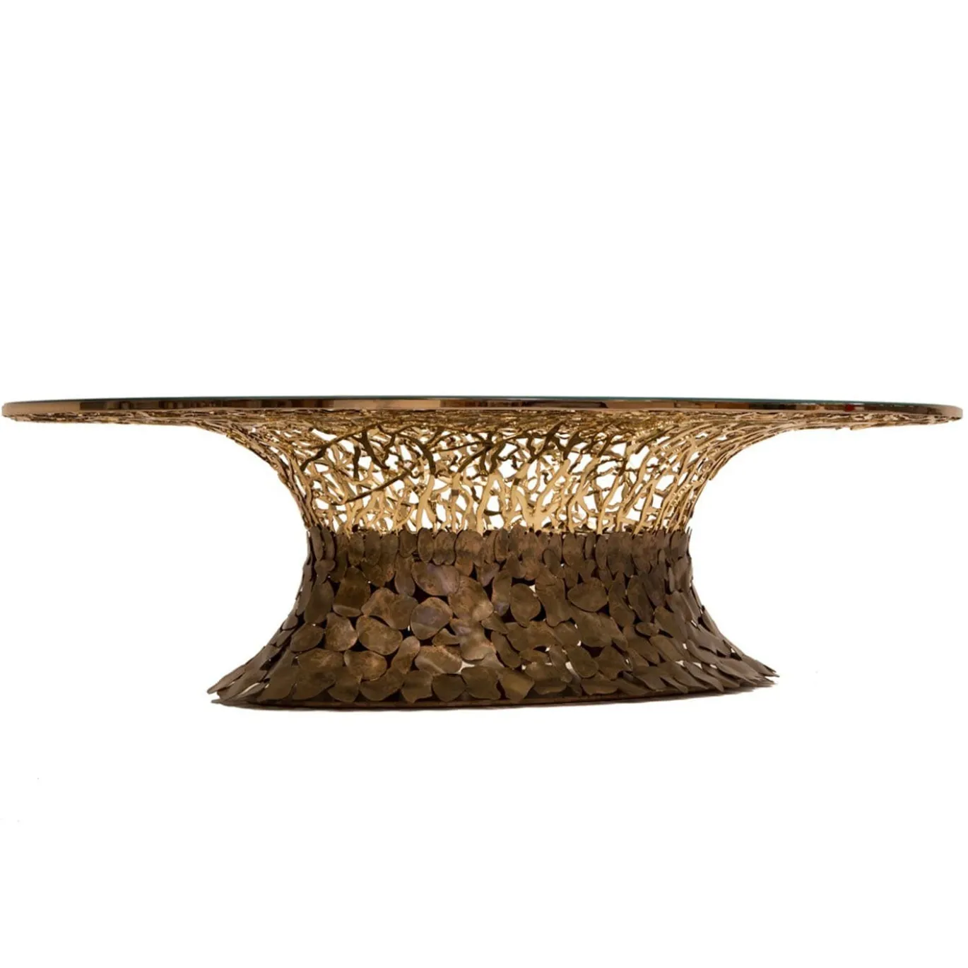 Tavolino Goldenart in vetro e metallo dorato