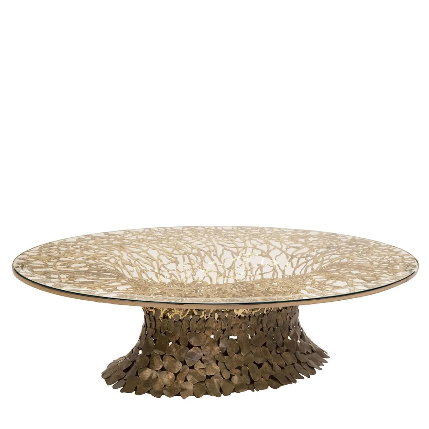 Tavolino Goldenart in vetro e metallo dorato
