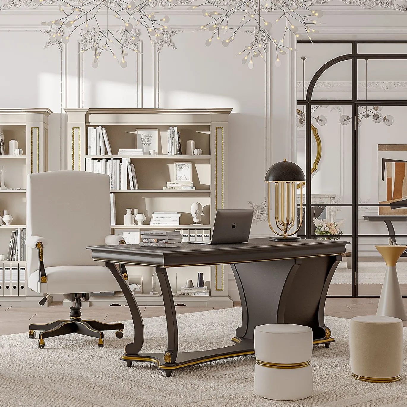 Tavolino grigio e beige con decorazione in foglia d'oro dalla collezione Studio Privè
