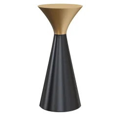 Tavolino Iconic a clessidra asimmetrica laccato oro e nero