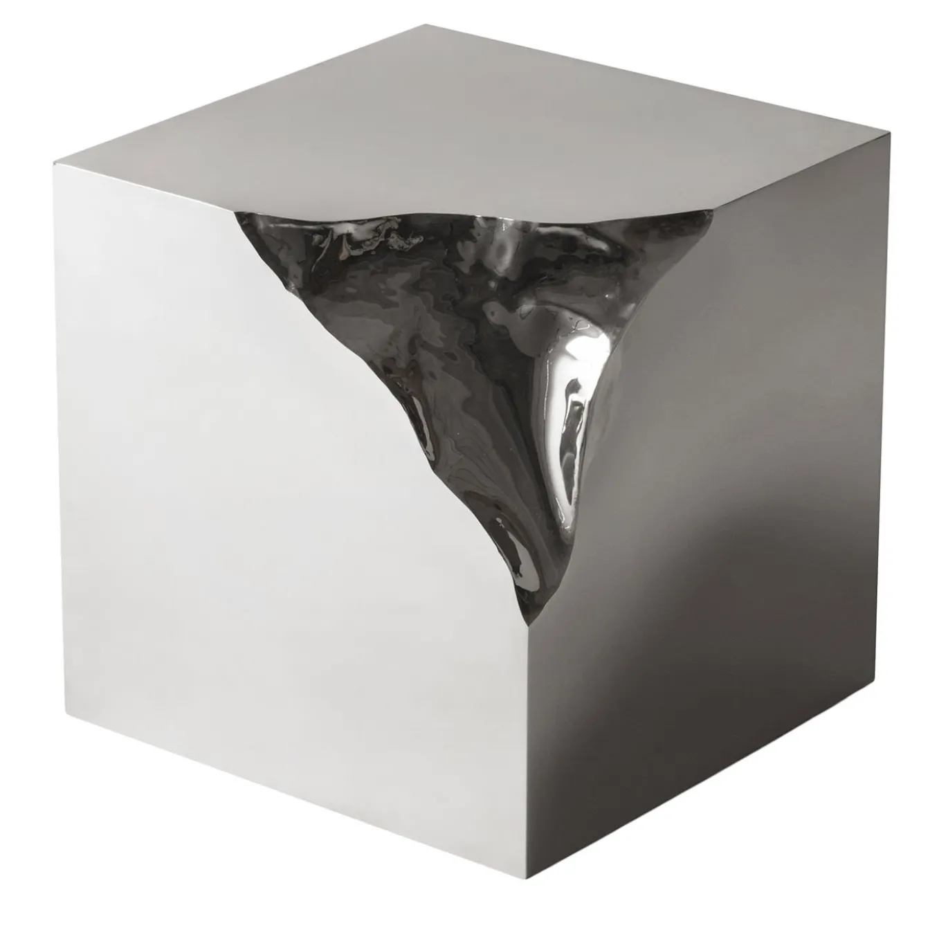 Tavolino in acciaio argentato scultoreo Shard