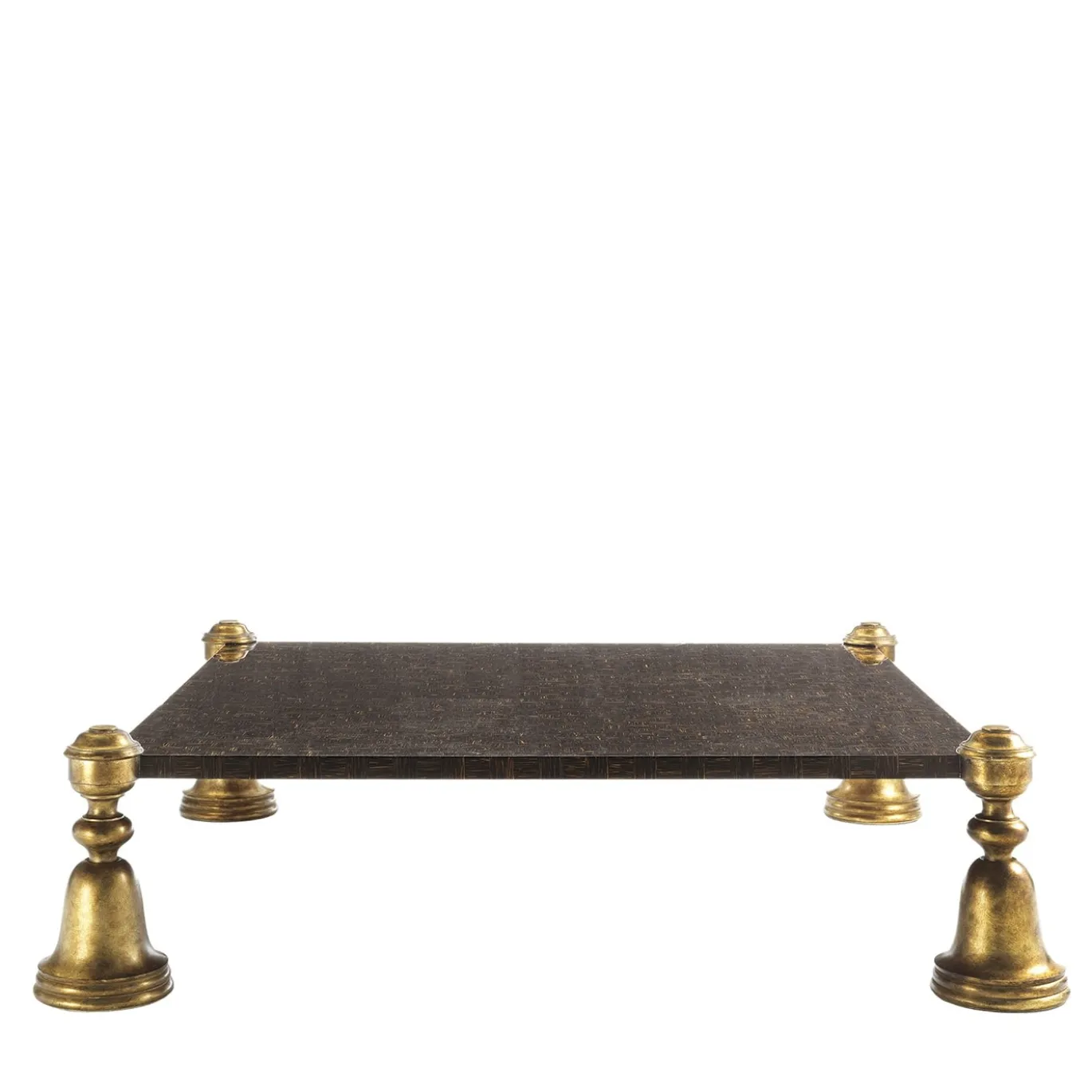 Tavolino in legno di palma e foglie d'oro
