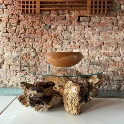 Tavolino in legno e vetro Scultura del Mare di Pietro Meccani