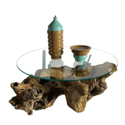 Tavolino in legno e vetro Scultura del Mare di Pietro Meccani