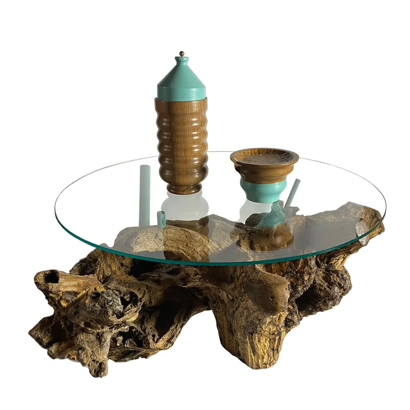 Tavolino in legno e vetro Scultura del Mare di Pietro Meccani