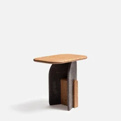 Tavolino in Marmo Porfido con Top in legno finitura lucida Fango