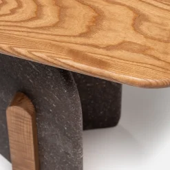 Tavolino in Marmo Porfido con Top in legno finitura lucida Fango