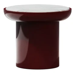 Tavolino in marmo Romo Volakas e legno lucido bordeaux di Artefatto Design Studio