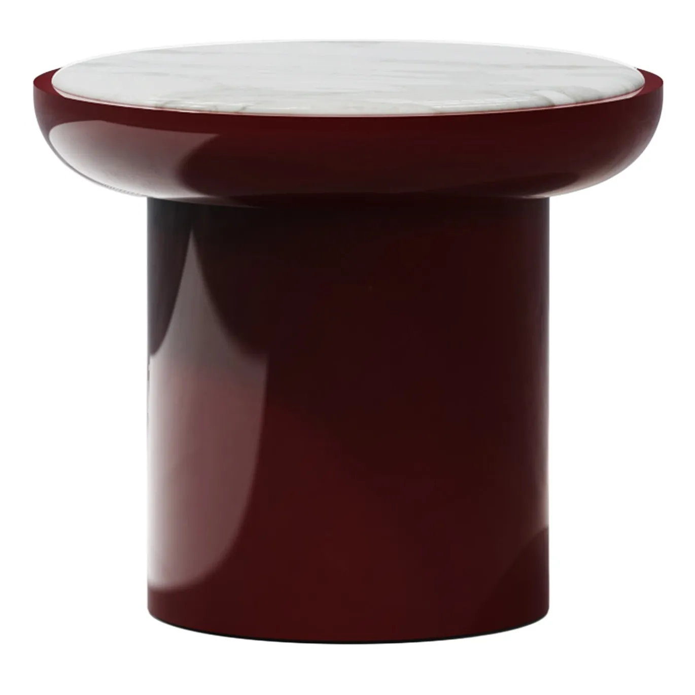 Tavolino in marmo Romo Volakas e legno lucido bordeaux di Artefatto Design Studio