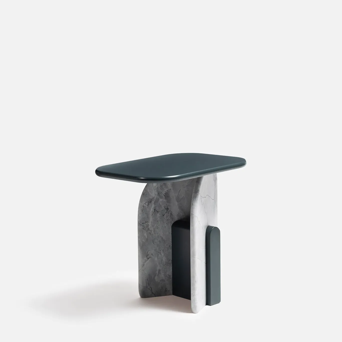 Tavolino In Marmo Super White con Top Laccato Grigio Nardo Lucido
