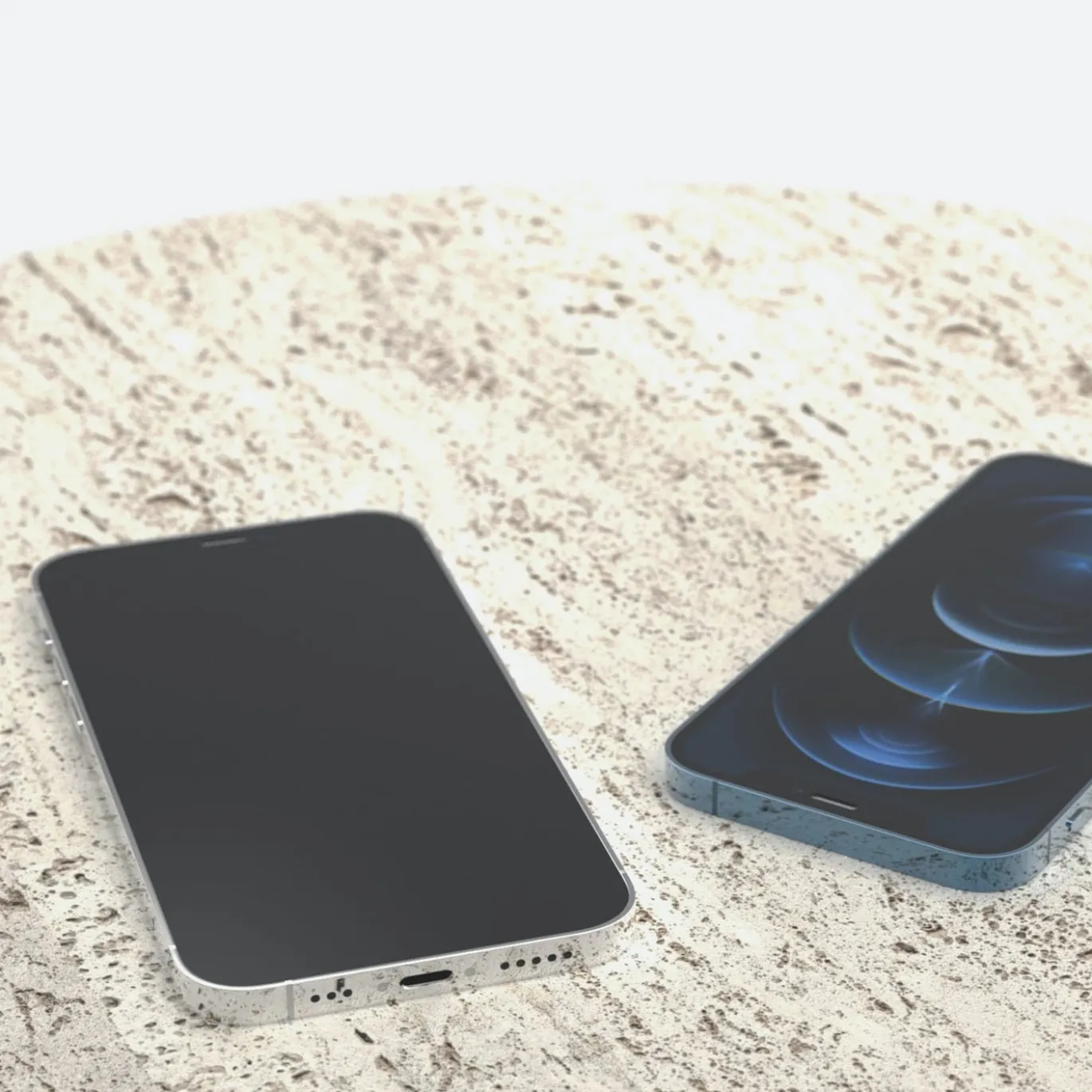 Tavolino in marmo travertino del XXI secolo con caricatore wireless