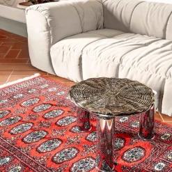 Tavolino in metallo intrecciato placcato argento
