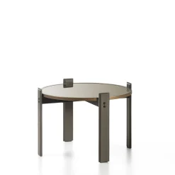 Tavolino Ionio Rotondo Grande in Bronzo e Grigio