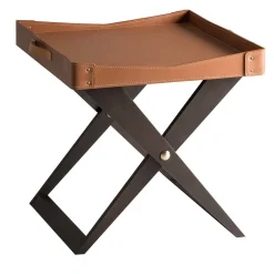 Tavolino Kaki in legno e cuoio