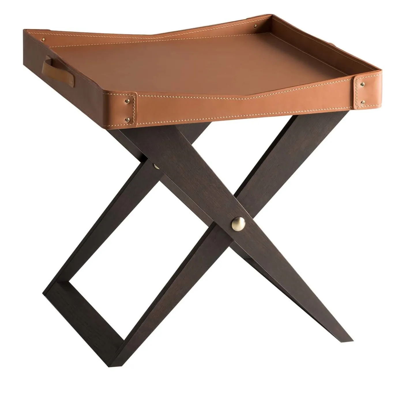 Tavolino Kaki in legno e cuoio