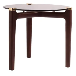 Tavolino laterale con base in legno Thierry e piano in vetro bronzato