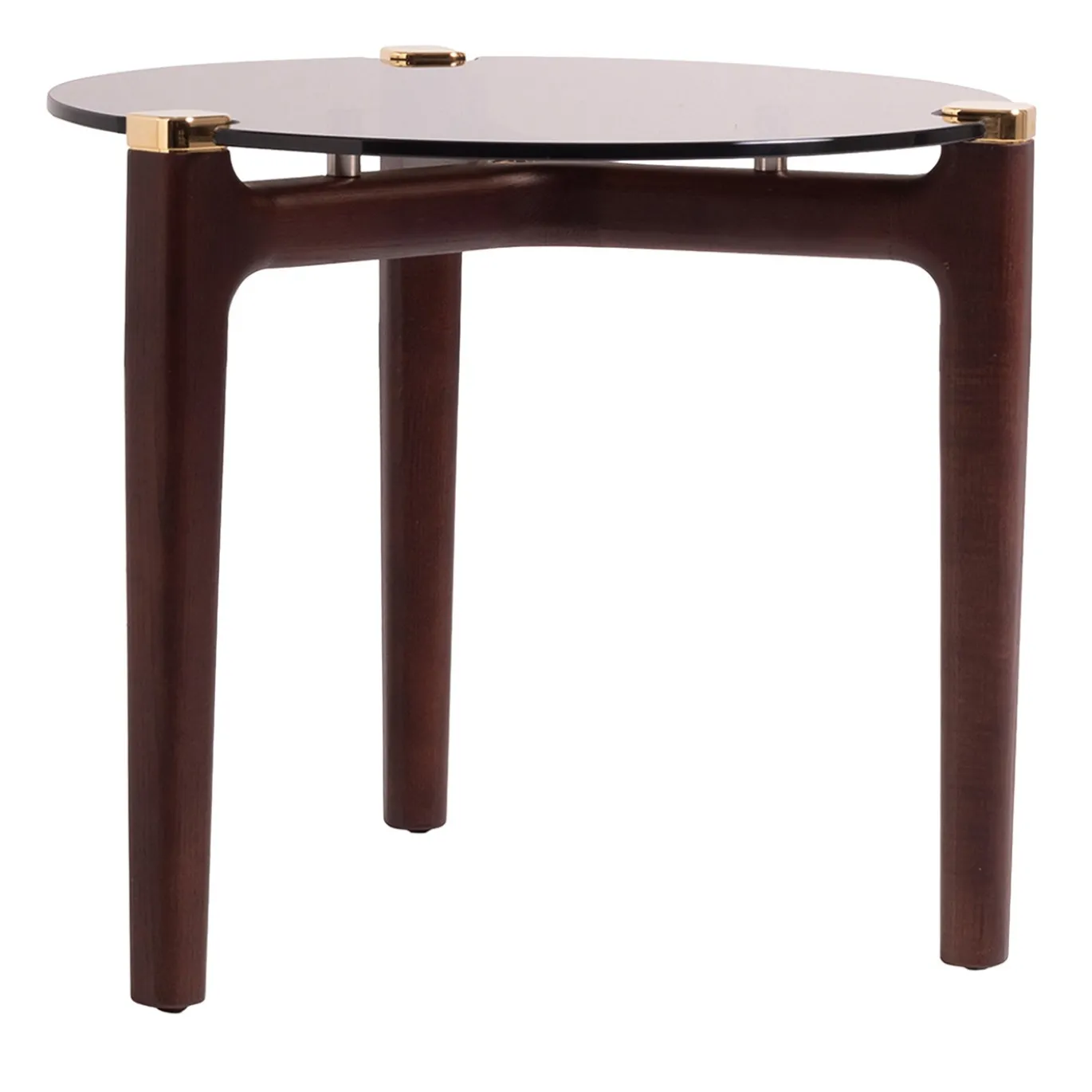 Tavolino laterale con base in legno Thierry e piano in vetro bronzato