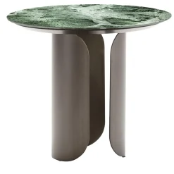Tavolino laterale con base in metallo Gabriel e top in marmo Verde Alpi Rameggiato