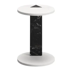 Tavolino laterale rotondo in marmo bianco e nero Lyris S di Lorenzo Zaccarin