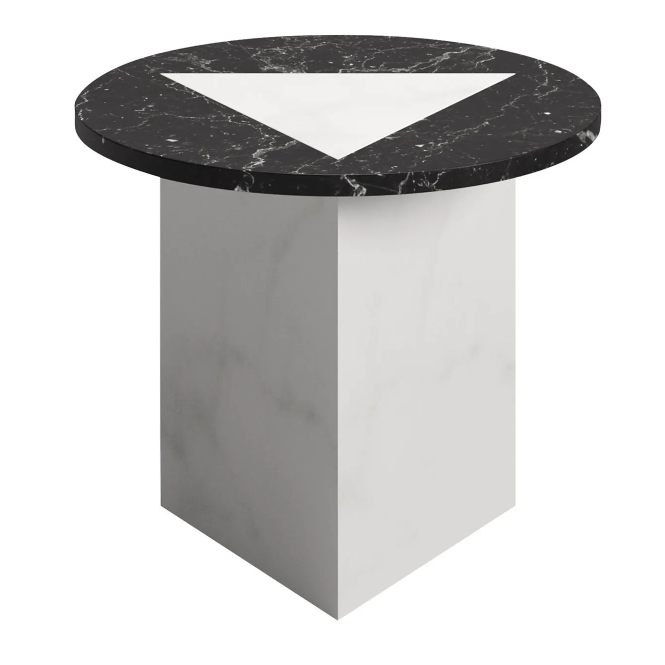 Tavolino laterale rotondo in marmo nero e bianco Nysa S di Lorenzo Zaccarin