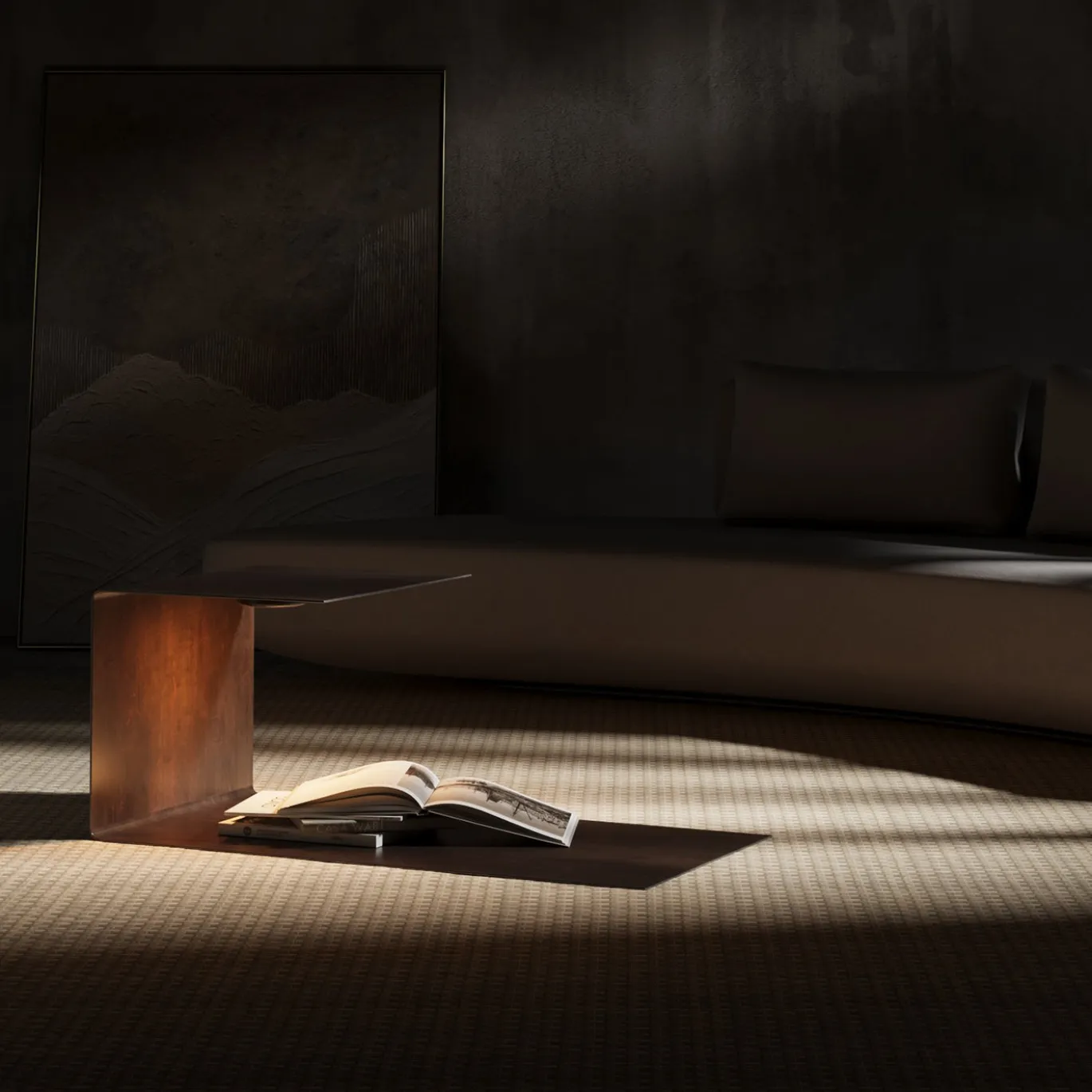 Tavolino Laterale Terra in Acciaio Grigio con Luce LED