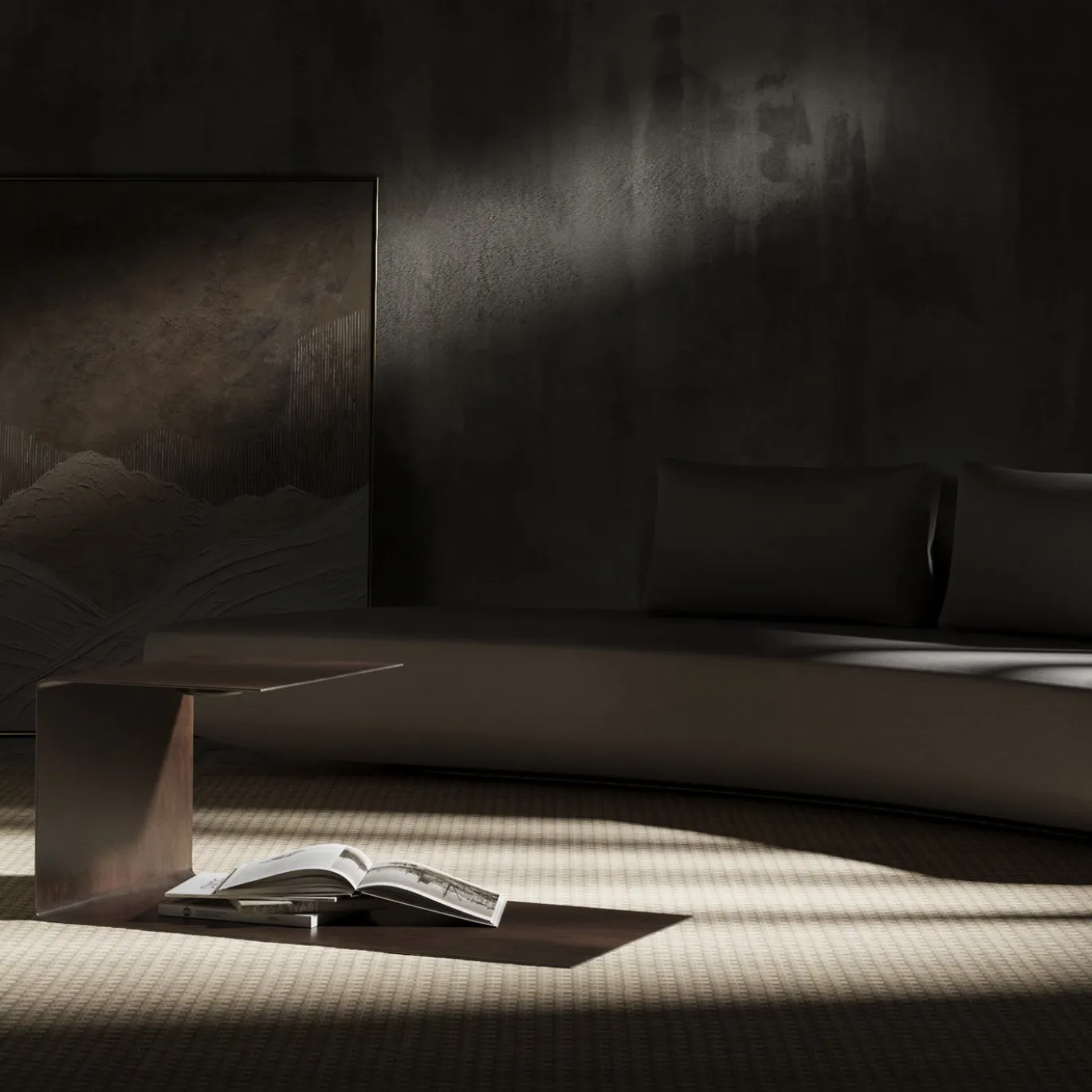 Tavolino Laterale Terra in Acciaio Grigio con Luce LED