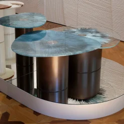 Tavolino medio Marea con piano in vetro temperato
