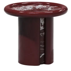 Tavolino Moonrise in Marmo Rosso Levanto e Legno Lucido Bordeaux di Artefatto Design Studio