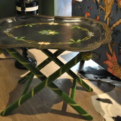 Tavolino Pieghevole Verde Vintage con Vassoio Sagomato