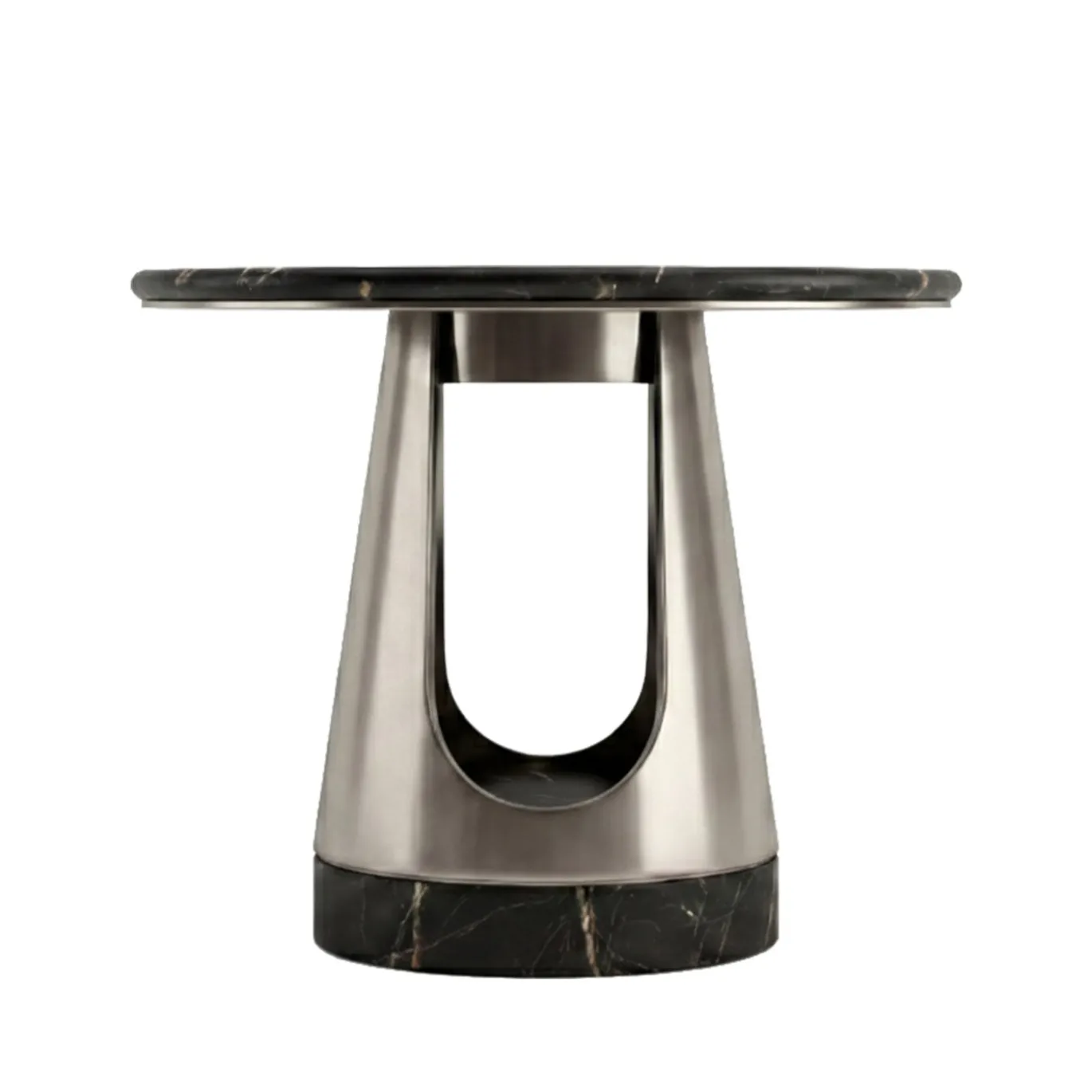 Tavolino rotondo Aura alto in marmo nero Marquina e acciaio
