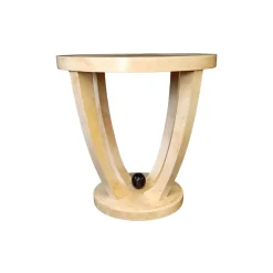 Tavolino rotondo in pergamena avorio