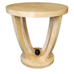 Tavolino rotondo in pergamena avorio