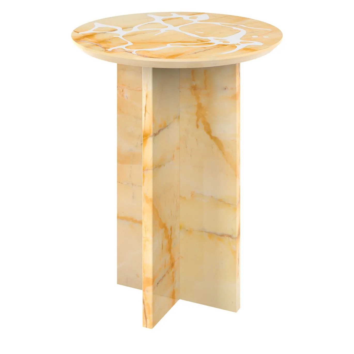 Tavolino Rotondo MM Small in Marmo Giallo Siena e Resina Cementizia Bianca