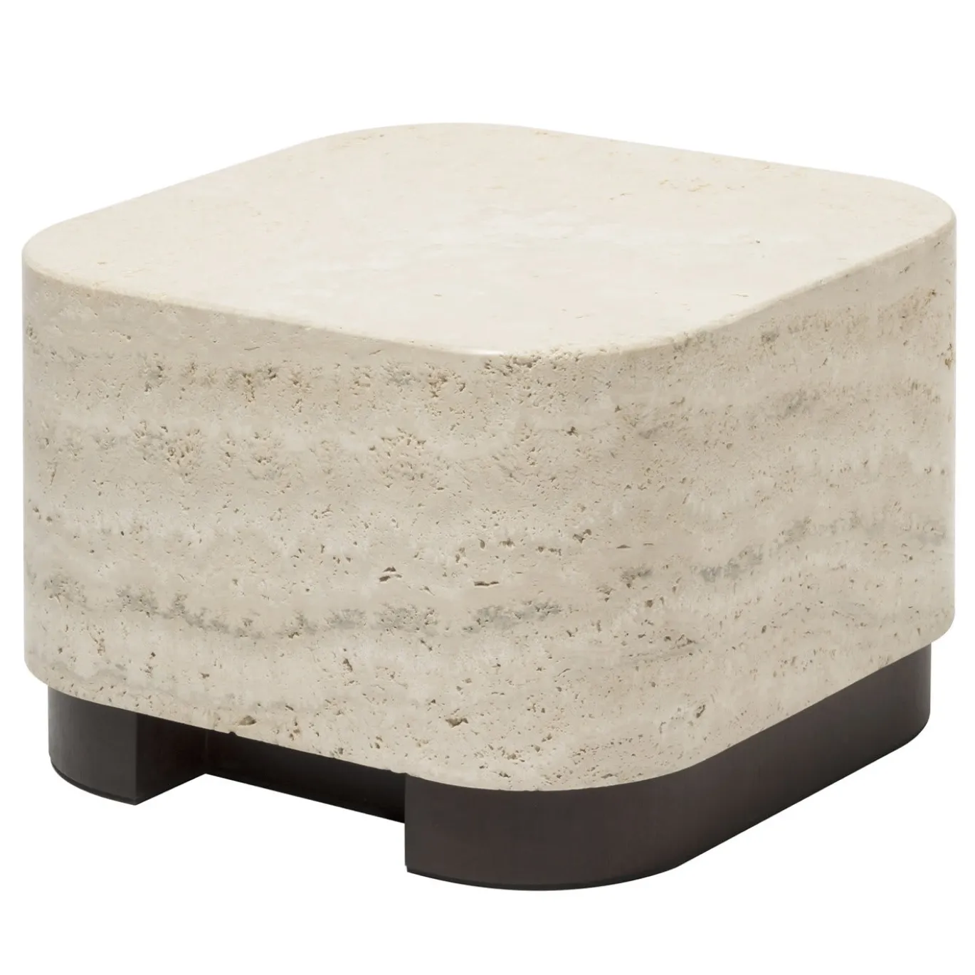 Tavolino rotondo moderno Lloyd in marmo travertino e noce