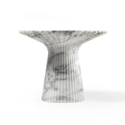Tavolino rotondo Odette in marmo Arabescato Vagli bianco