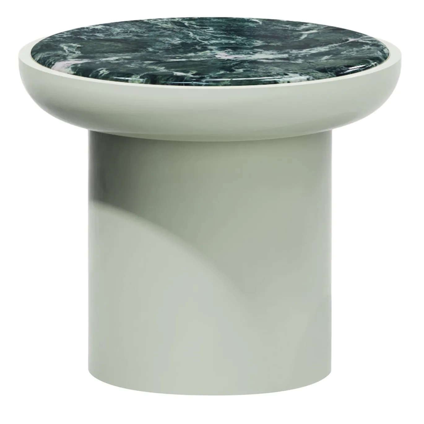 Tavolino rotondo Romo in legno di tiglio opaco e marmo Verde alpi di Artefatto Design Studio