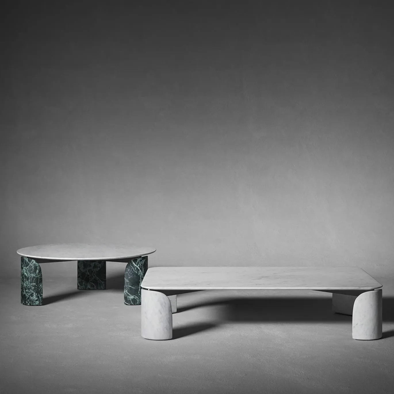 Tavolino rotondo Taula Verde Alpi e Bianco Carrara
