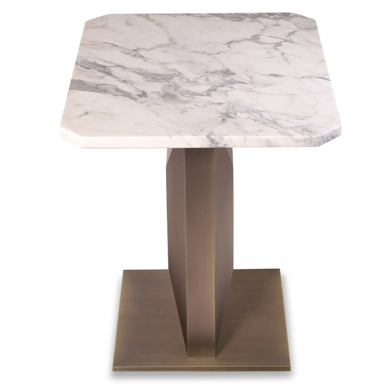 Tavolino Rylan con base in ottone e piano in marmo Calacatta