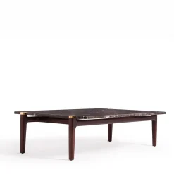 Tavolino Thierry con base in legno e piano in marmo Emperador Brown